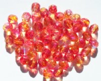 50 6mm Faceted Tri Tone Crystal, Orange, & Cherry AB Beads